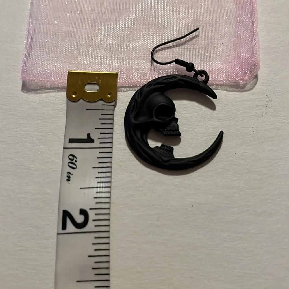 Black Skull Moon Earrings - Picture 6 of 6
